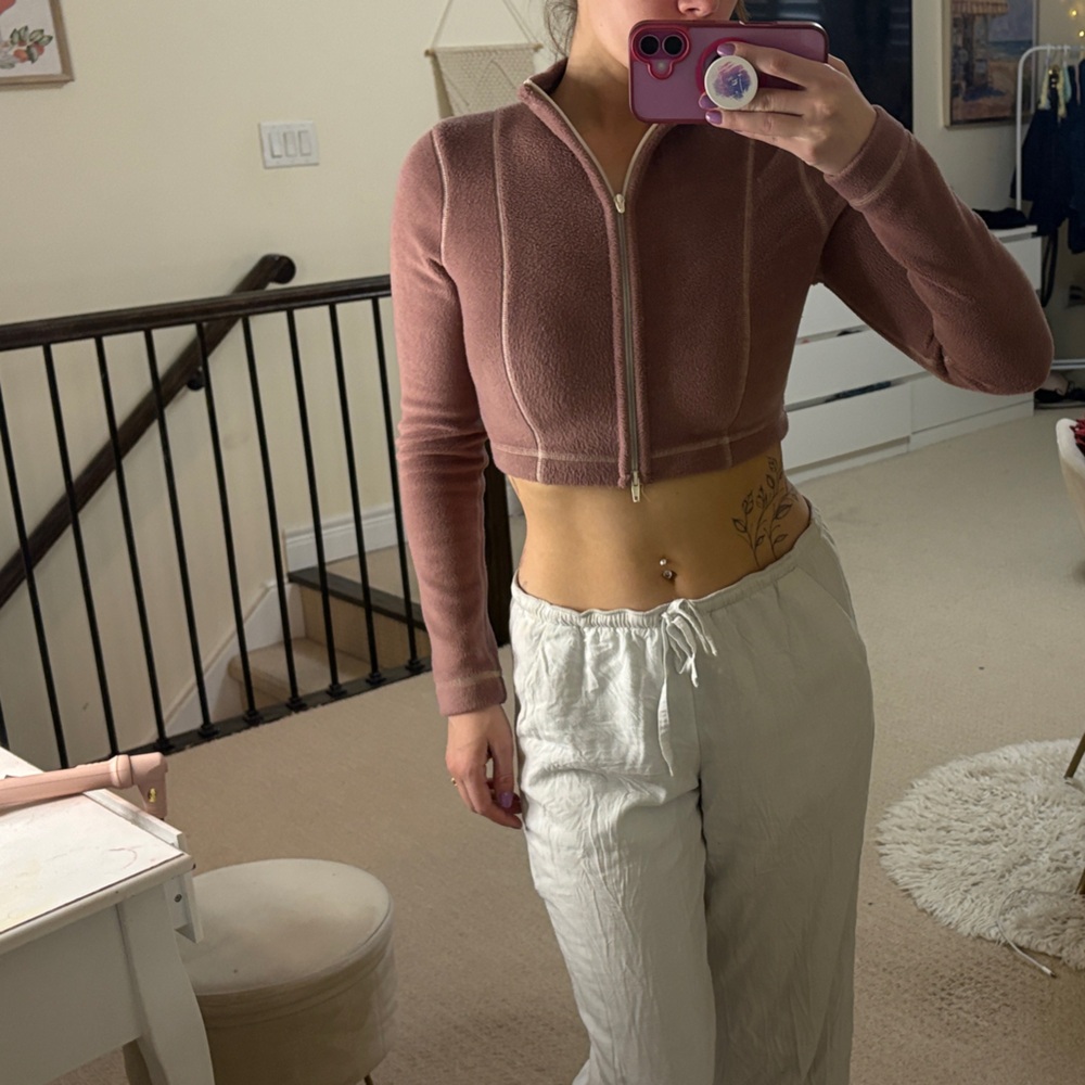 Urban Outfitters | Pink Cropped Zip-Up Long Sleeve | Size S